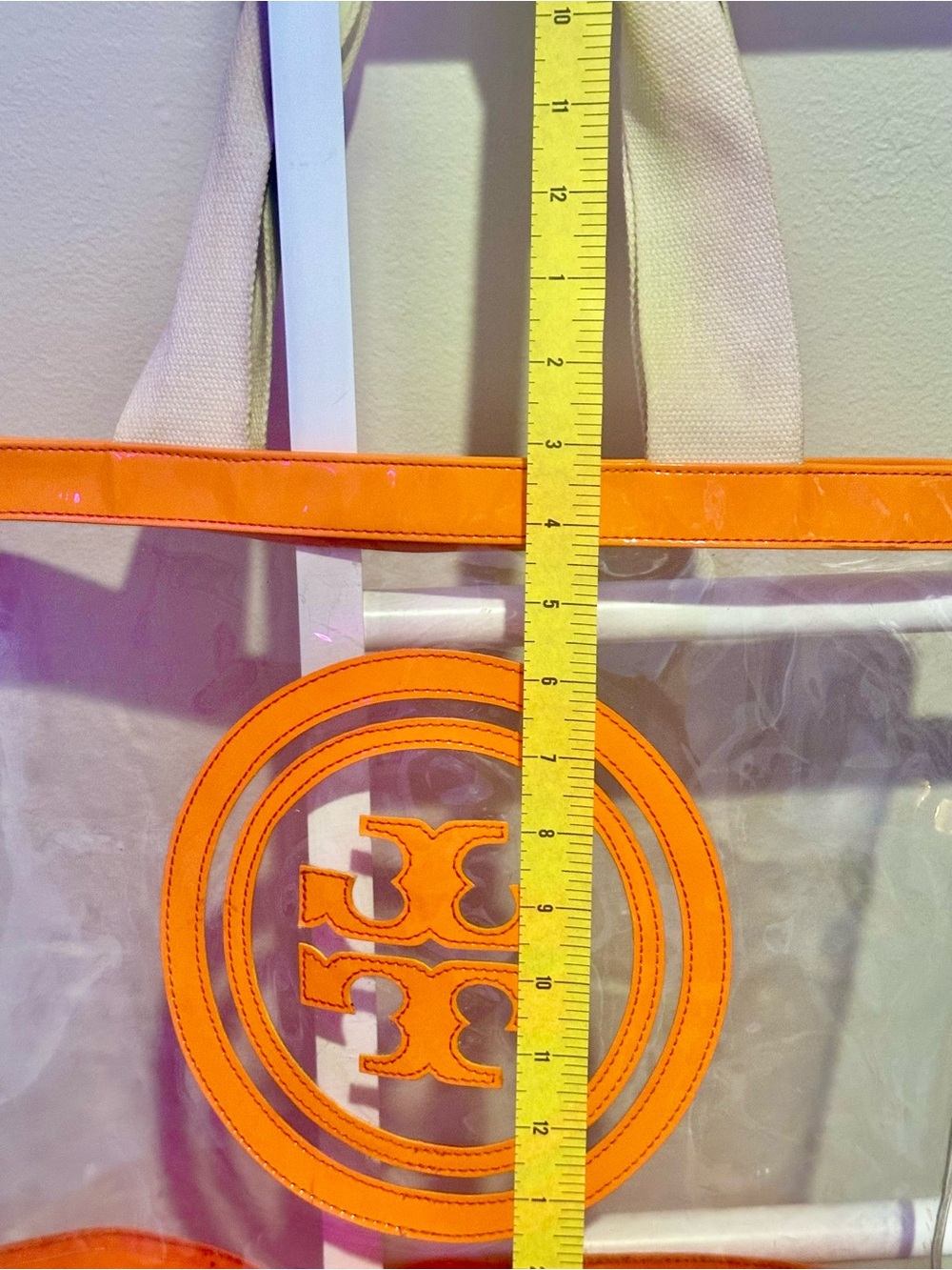 Tory Burch Jessie Large Tote Bag, Orange Clear PVC/Vinyl, Ella - Picture 8 of 11